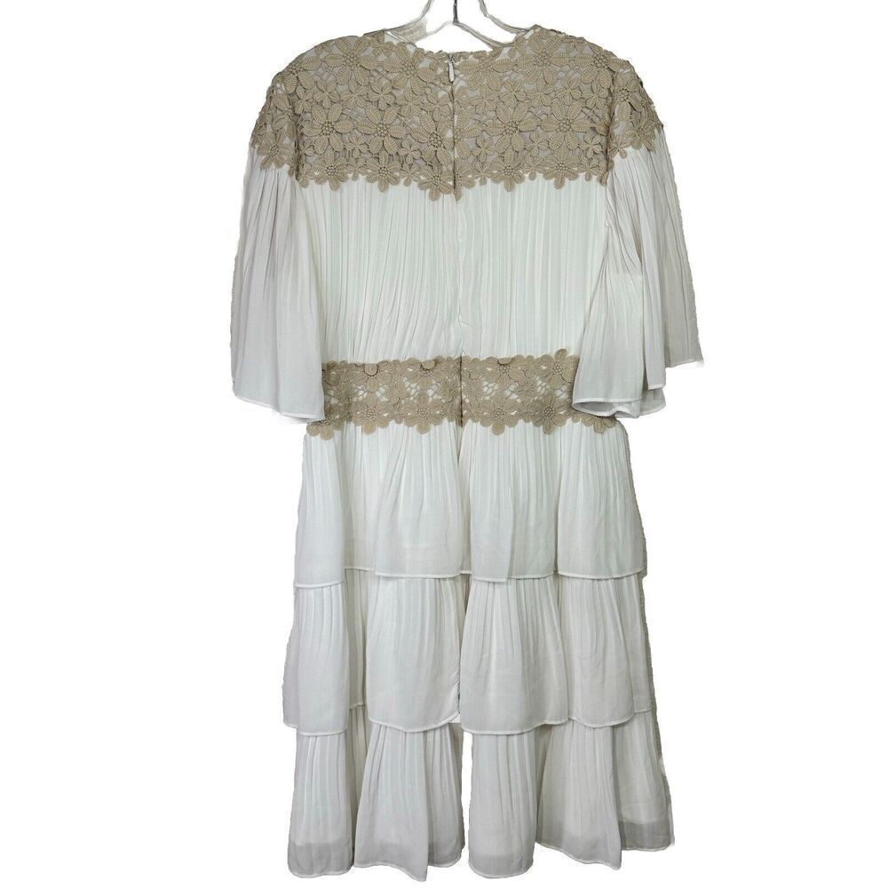 Lulus Westwind Beige Lace Pleated Dress Women Sz XL Wedding White Bell Sleeves - Picture 4 of 13